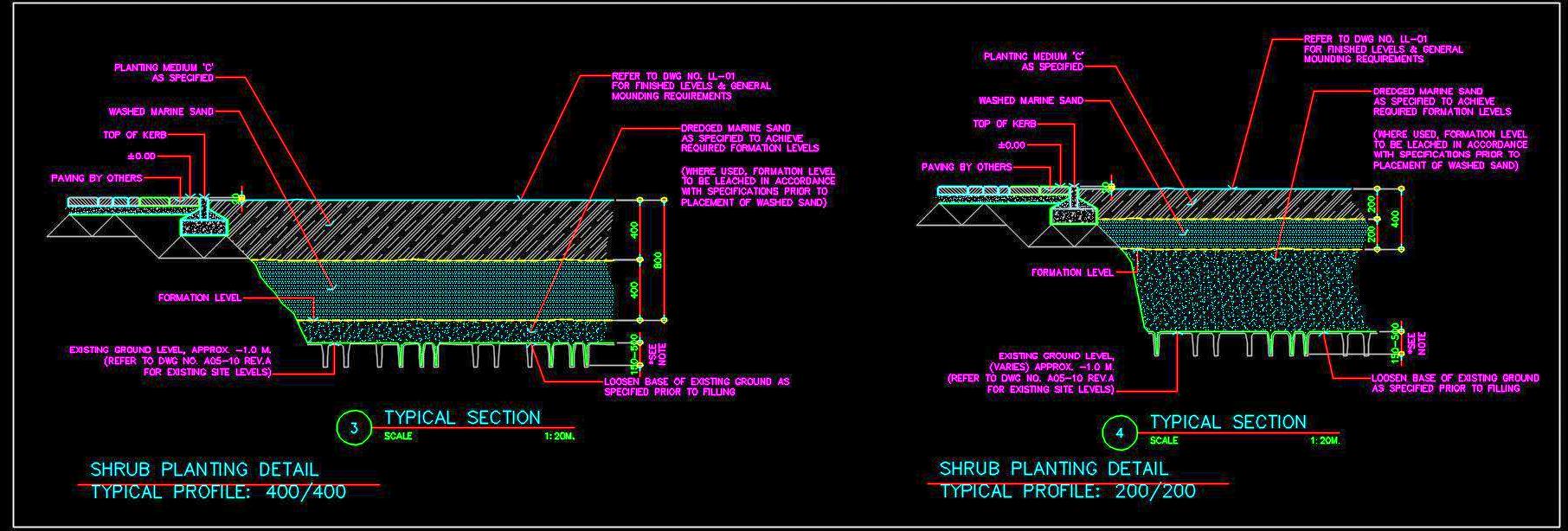 Shrub Planting CAD Drawing with Paved Floor